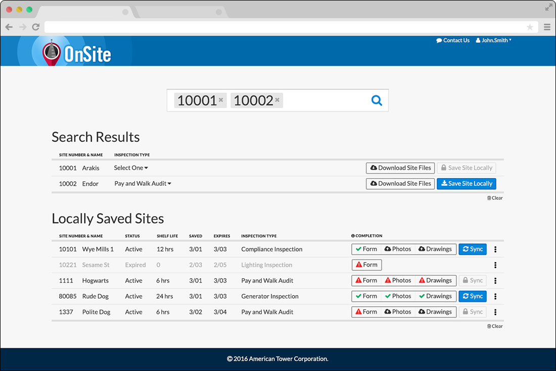 OnSite - dashboard